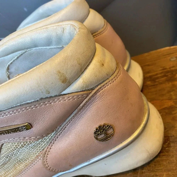 Timberland Hiking Field Boots Women 8.5 M Pink White Leather Barbiecore Mid Calf - Picture 7 of 11